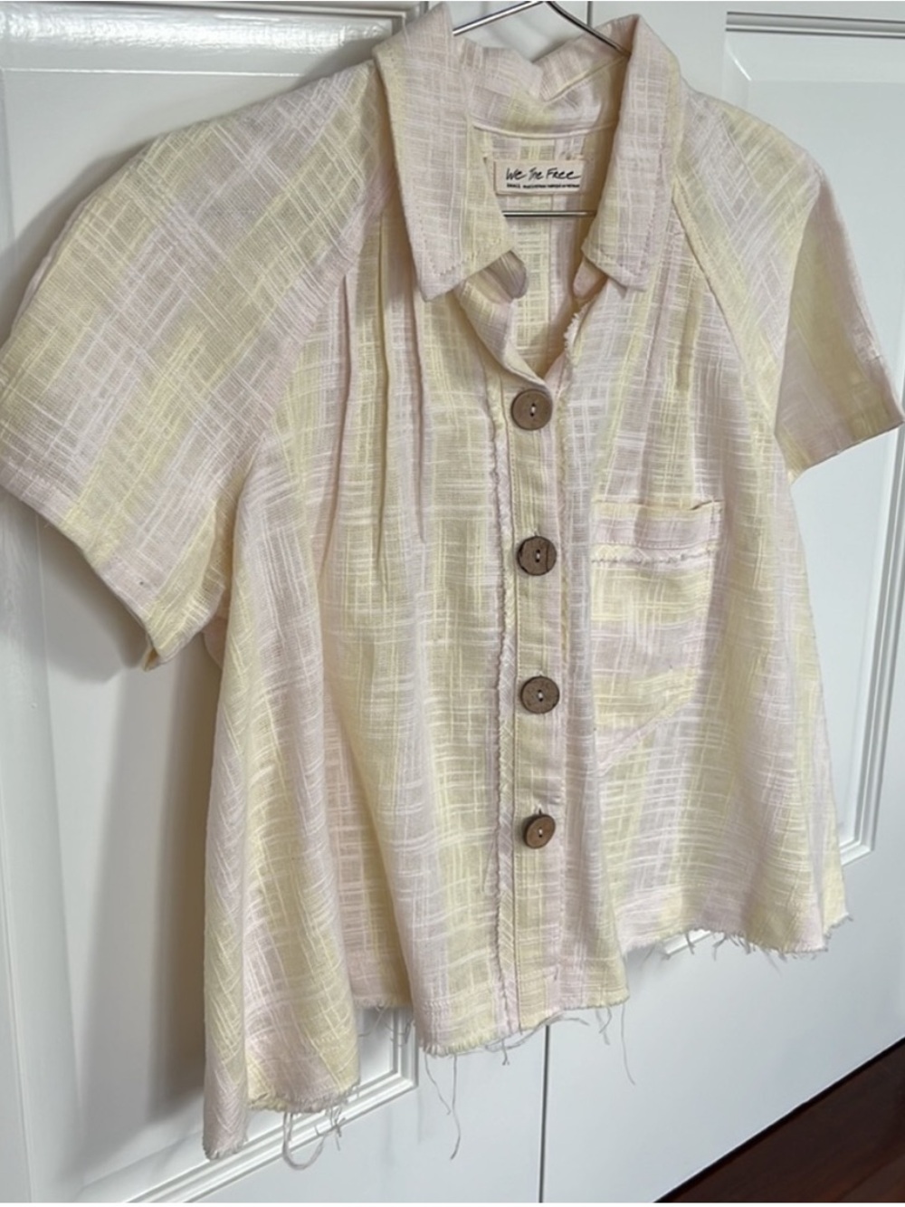 We The Free Free People | Striped Textured Short Sleeve Button Down Top - S